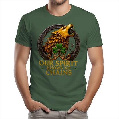 Irish T-Shirt - Our Spirit Knows No Chains Tee Wear Unisex - Celtic Wolfwear