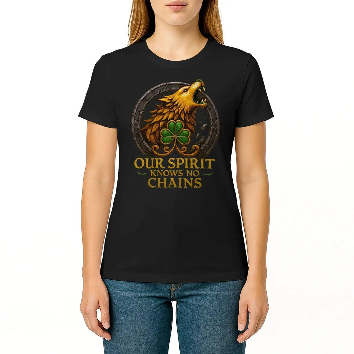 Irish T-Shirt - Our Spirit Knows No Chains Tee Wear Unisex - Celtic Wolfwear