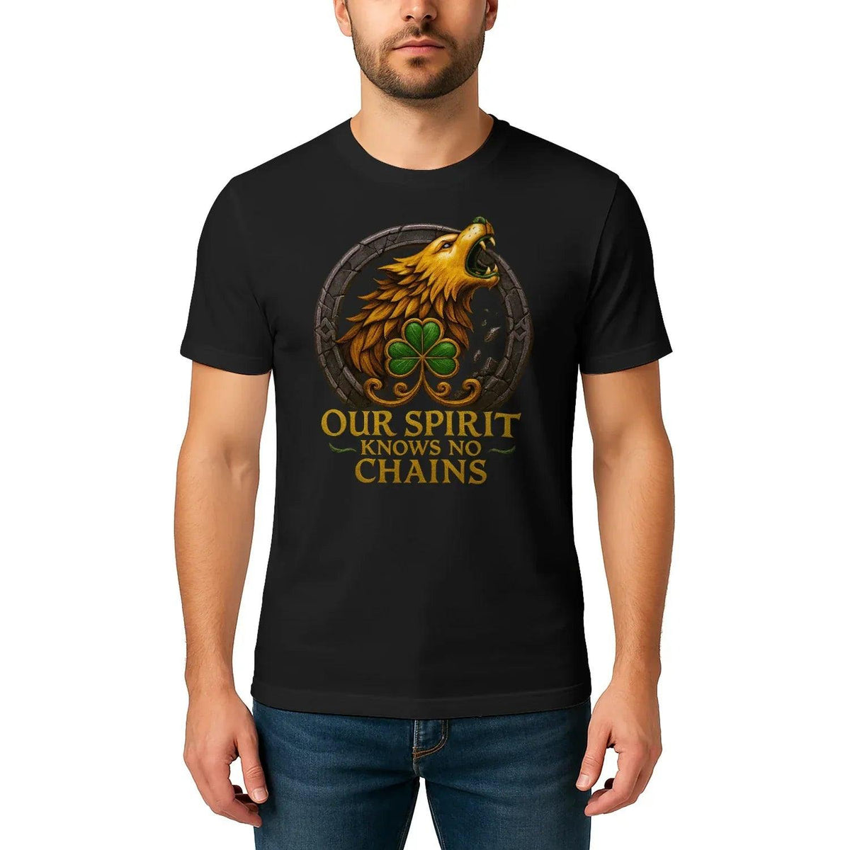 Irish T-Shirt - Our Spirit Knows No Chains Tee Wear Unisex - Celtic Wolfwear