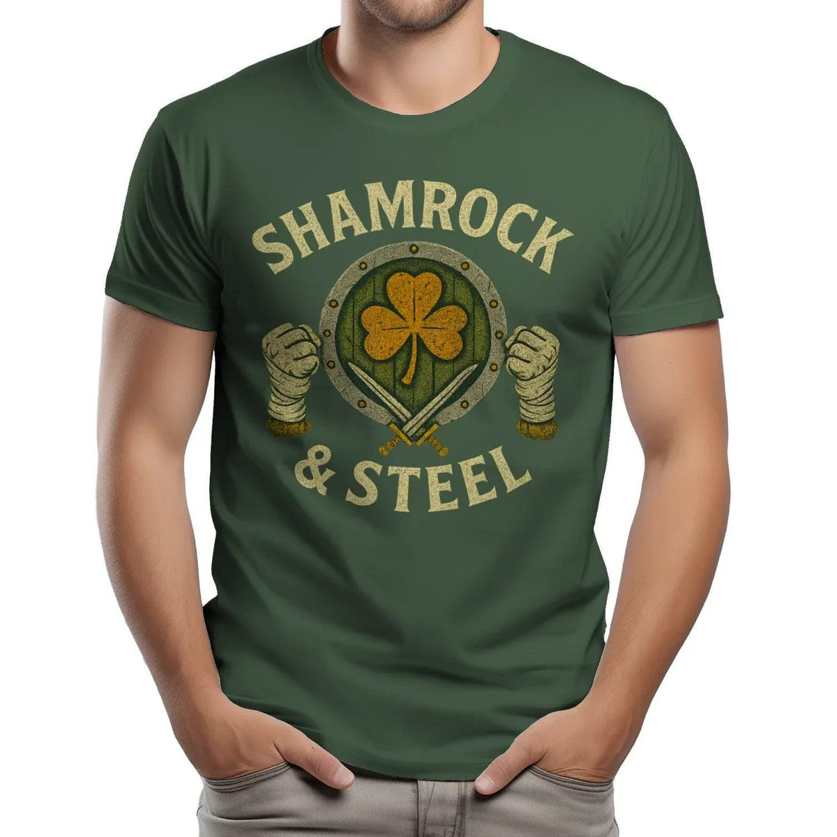 Irish T-Shirt - Shamrock and Steel, Heritage Streetwear - Celtic Wolfwear