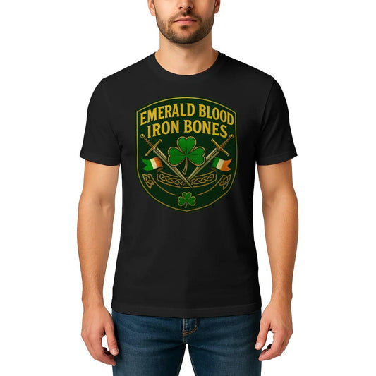 Irish Wolf T-Shirt - Emerald Iron Bones Crest Crew Tee L - Celtic Wolfwear