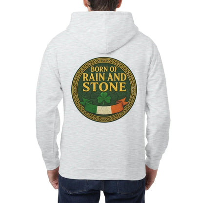 Irish Zip Hoodie - Born of Rain and Stone Unisex Streetwear - Celtic Wolfwear