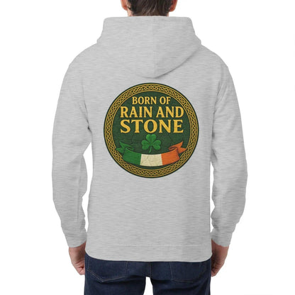Irish Zip Hoodie - Born of Rain and Stone Unisex Streetwear - Celtic Wolfwear