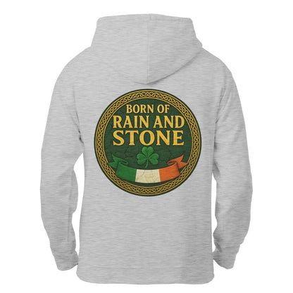 Irish Zip Hoodie - Born of Rain and Stone Unisex Streetwear - Celtic Wolfwear