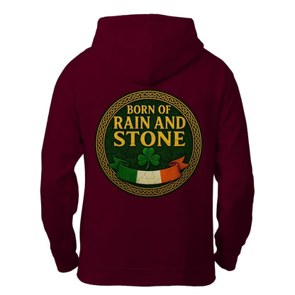 Irish Zip Hoodie - Born of Rain and Stone Unisex Streetwear - Celtic Wolfwear