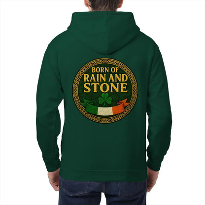 Irish Zip Hoodie - Born of Rain and Stone Unisex Streetwear - Celtic Wolfwear