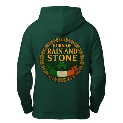Irish Zip Hoodie - Born of Rain and Stone Unisex Streetwear - Celtic Wolfwear