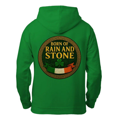 Irish Zip Hoodie - Born of Rain and Stone Unisex Streetwear - Celtic Wolfwear