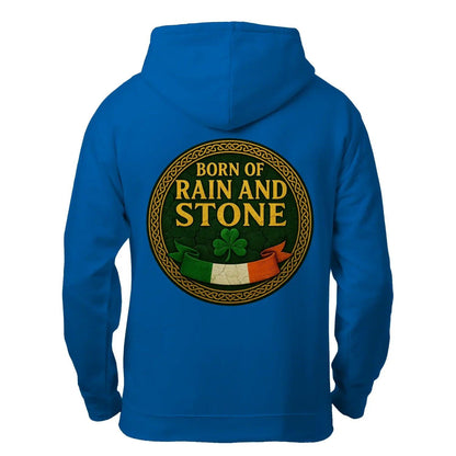 Irish Zip Hoodie - Born of Rain and Stone Unisex Streetwear - Celtic Wolfwear
