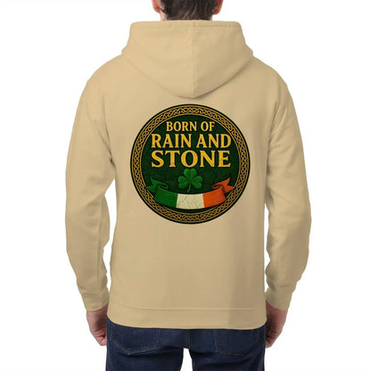 Irish Zip Hoodie - Born of Rain and Stone Unisex Streetwear - Celtic Wolfwear