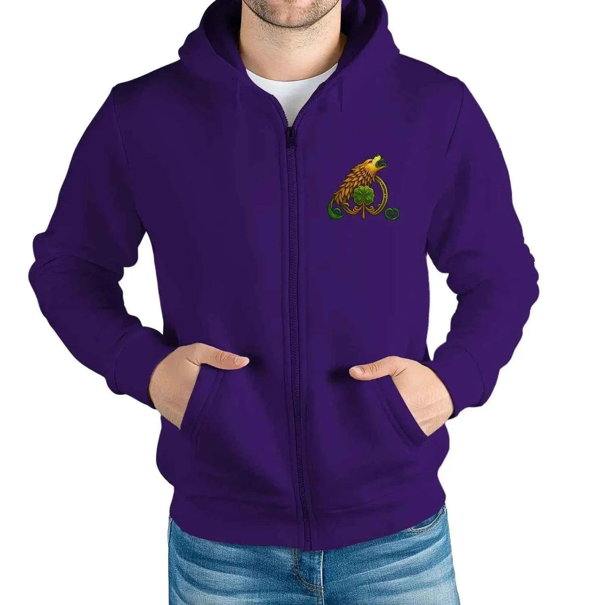 Irish Zip Hoodie - Claddagh Crew, Unisex Matchday Wear - Celtic Wolfwear