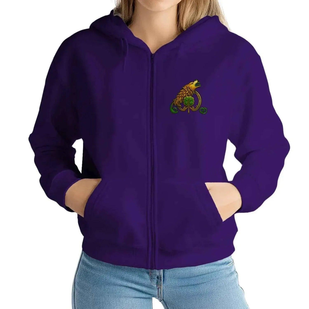 Irish Zip Hoodie - Claddagh Crew, Unisex Matchday Wear - Celtic Wolfwear