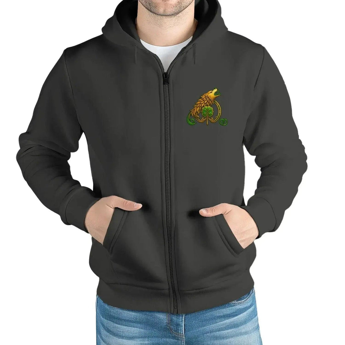 Irish Zip Hoodie - Claddagh Crew, Unisex Matchday Wear - Celtic Wolfwear
