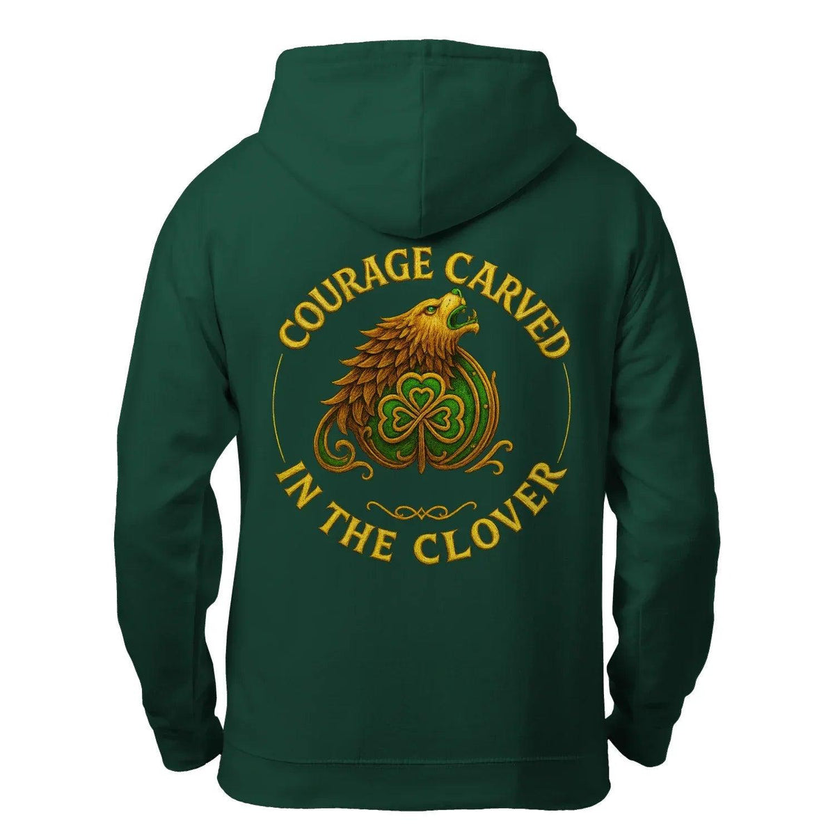 Irish Zip Hoodie - Courage Carved in the Clover Shamrock - Celtic Wolfwear