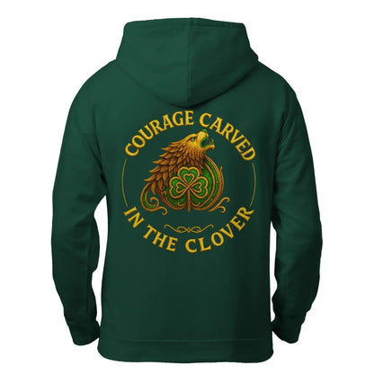 Irish Zip Hoodie - Courage Carved in the Clover Shamrock - Celtic Wolfwear