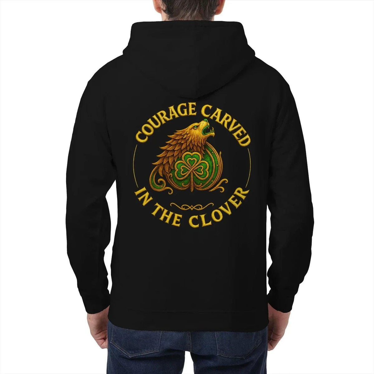 Irish Zip Hoodie - Courage Carved in the Clover Shamrock - Celtic Wolfwear