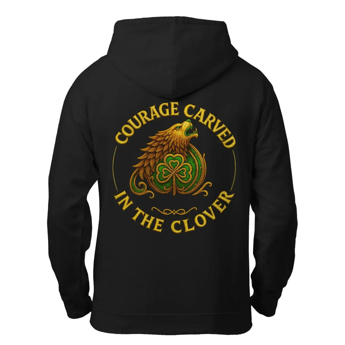 Irish Zip Hoodie - Courage Carved in the Clover Shamrock - Celtic Wolfwear