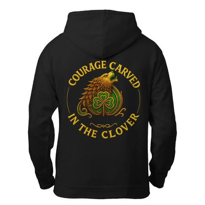 Irish Zip Hoodie - Courage Carved in the Clover Shamrock - Celtic Wolfwear