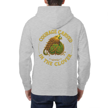 Irish Zip Hoodie - Courage Carved in the Clover Shamrock - Celtic Wolfwear
