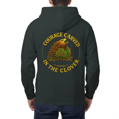 Irish Zip Hoodie - Courage Carved in the Clover Shamrock - Celtic Wolfwear