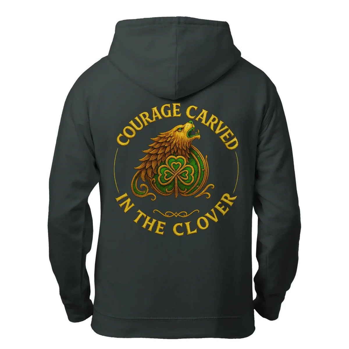 Irish Zip Hoodie - Courage Carved in the Clover Shamrock - Celtic Wolfwear