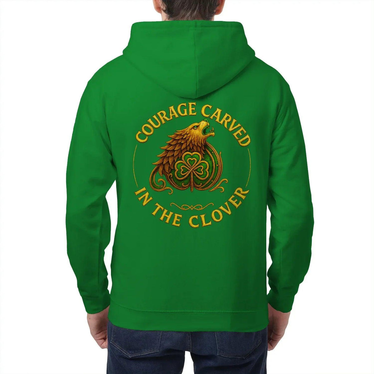 Irish Zip Hoodie - Courage Carved in the Clover Shamrock - Celtic Wolfwear