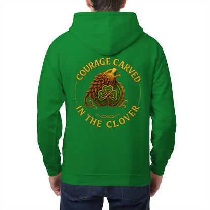 Irish Zip Hoodie - Courage Carved in the Clover Shamrock - Celtic Wolfwear