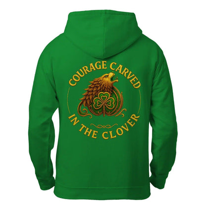 Irish Zip Hoodie - Courage Carved in the Clover Shamrock - Celtic Wolfwear