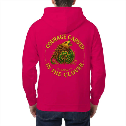 Irish Zip Hoodie - Courage Carved in the Clover Shamrock - Celtic Wolfwear