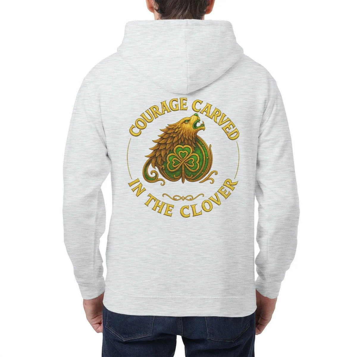 Irish Zip Hoodie - Courage Carved in the Clover Shamrock - Celtic Wolfwear