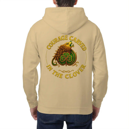 Irish Zip Hoodie - Courage Carved in the Clover Shamrock - Celtic Wolfwear