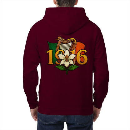 Irish Zip Hoodie - Easter Lily 1916 Heritage Streetwear - Celtic Wolfwear