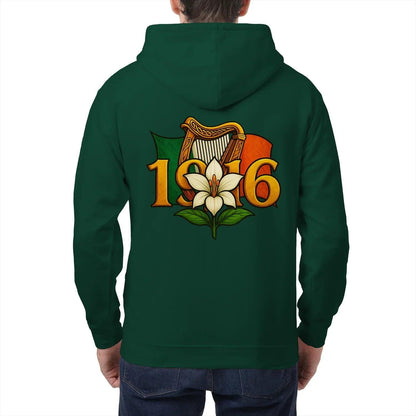Irish Zip Hoodie - Easter Lily 1916 Heritage Streetwear - Celtic Wolfwear