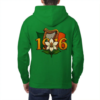 Irish Zip Hoodie - Easter Lily 1916 Heritage Streetwear - Celtic Wolfwear