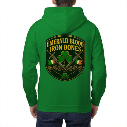 Irish Zip Hoodie - Emerald Blood Iron Bones, Unisex - Celtic Wolfwear