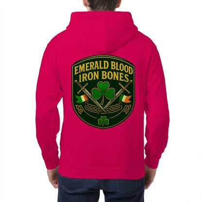 Irish Zip Hoodie - Emerald Blood Iron Bones, Unisex - Celtic Wolfwear