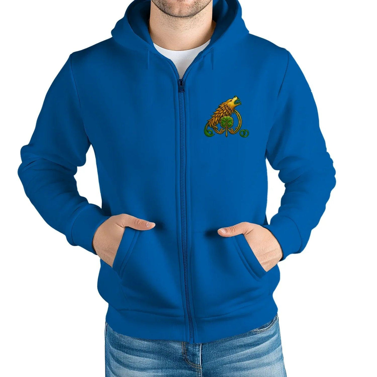 Irish Zip Hoodie - Emerald Isle Knot, Unisex Streetwear - Celtic Wolfwear