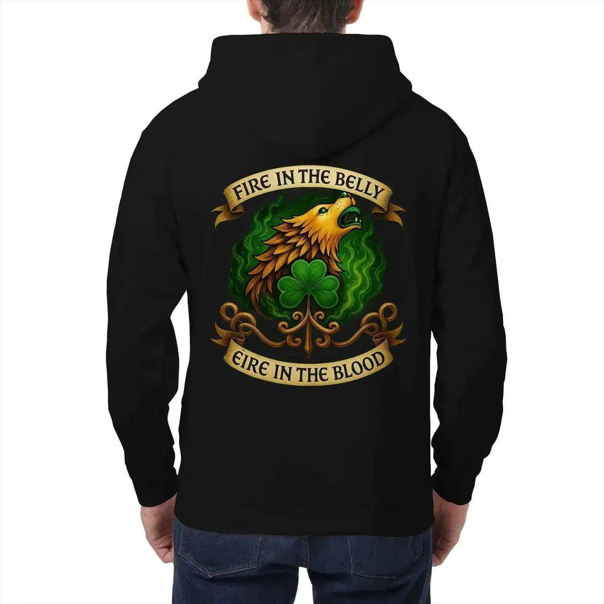 Irish Zip Hoodie - Fire in the Belly, Unisex Streetwear - Celtic Wolfwear