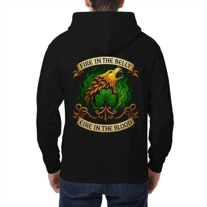 Irish Zip Hoodie - Fire in the Belly, Unisex Streetwear - Celtic Wolfwear