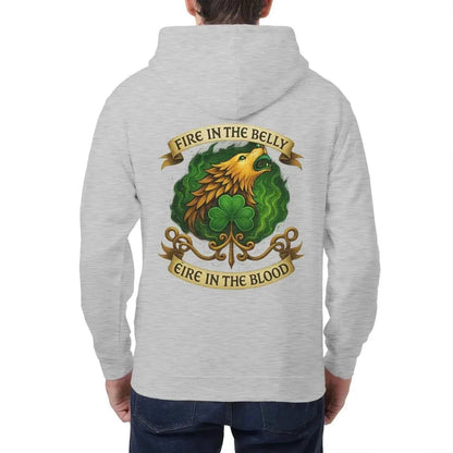 Irish Zip Hoodie - Fire in the Belly, Unisex Streetwear - Celtic Wolfwear