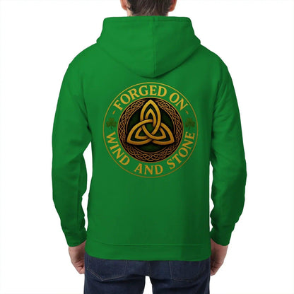 Irish Zip Hoodie - Forged on Wind and Rain, Unisex - Celtic Wolfwear