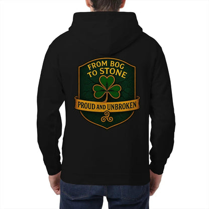 Irish Zip Hoodie - From Bog to Stone Unbroken, Unisex - Celtic Wolfwear