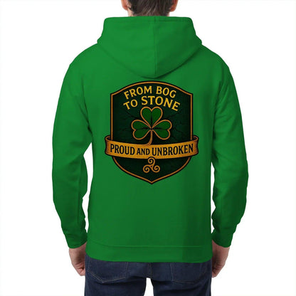 Irish Zip Hoodie - From Bog to Stone Unbroken, Unisex - Celtic Wolfwear