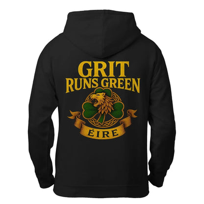 Irish Zip Hoodie - Grit Runs Green, Heritage Streetwear - Celtic Wolfwear