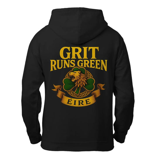 Irish Zip Hoodie - Grit Runs Green, Heritage Streetwear - Celtic Wolfwear