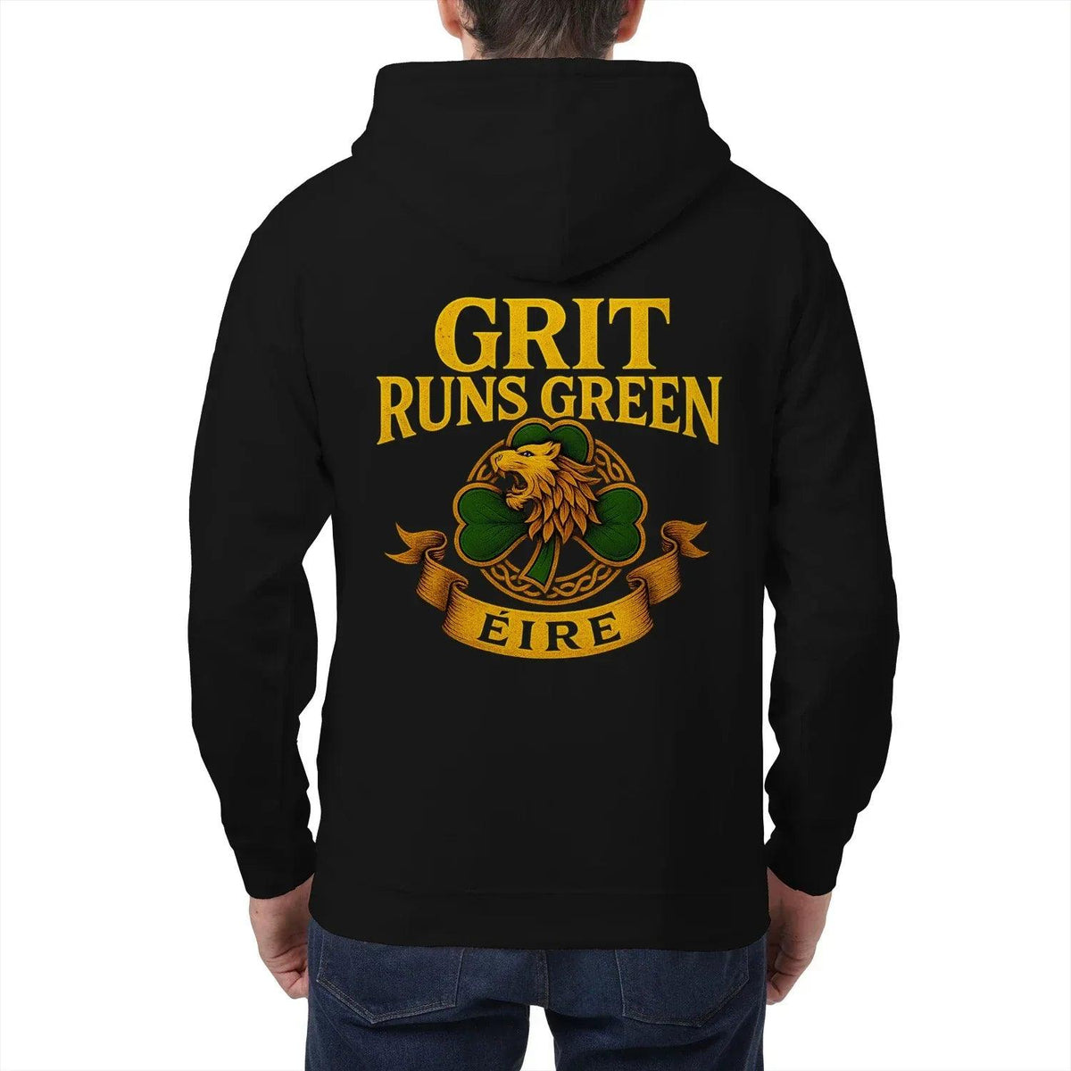 Irish Zip Hoodie - Grit Runs Green, Heritage Streetwear - Celtic Wolfwear