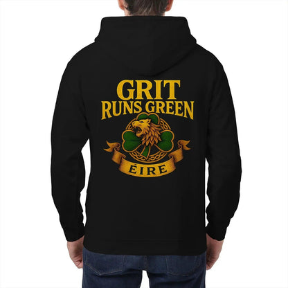 Irish Zip Hoodie - Grit Runs Green, Heritage Streetwear - Celtic Wolfwear