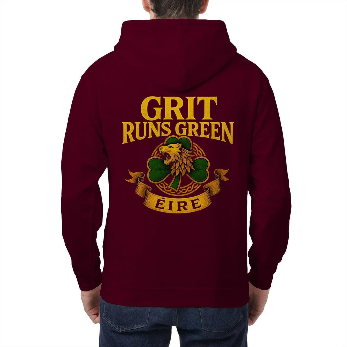 Irish Zip Hoodie - Grit Runs Green, Heritage Streetwear - Celtic Wolfwear