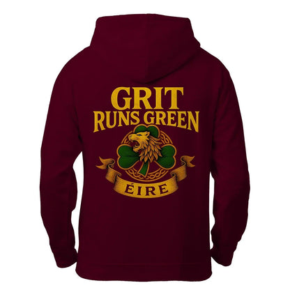 Irish Zip Hoodie - Grit Runs Green, Heritage Streetwear - Celtic Wolfwear