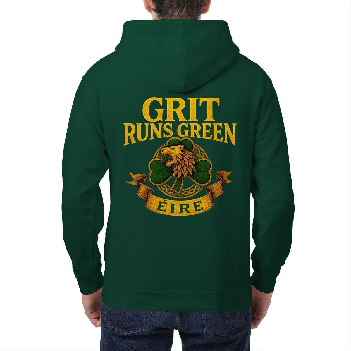 Irish Zip Hoodie - Grit Runs Green, Heritage Streetwear - Celtic Wolfwear